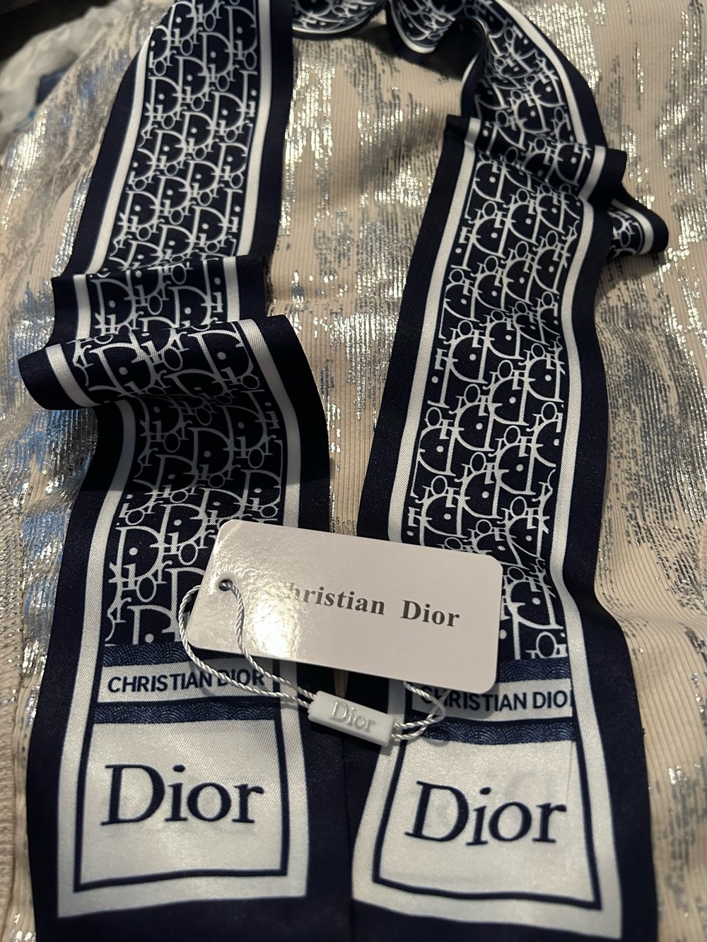 CD Sleek and Chic Navy and White Twilly Scarf Gorgeous